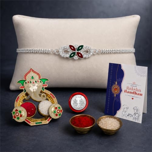 Rakhi for Brother with Ganesh Pooja Thali - Raksha Bandhan Gift Set, Pack of 5