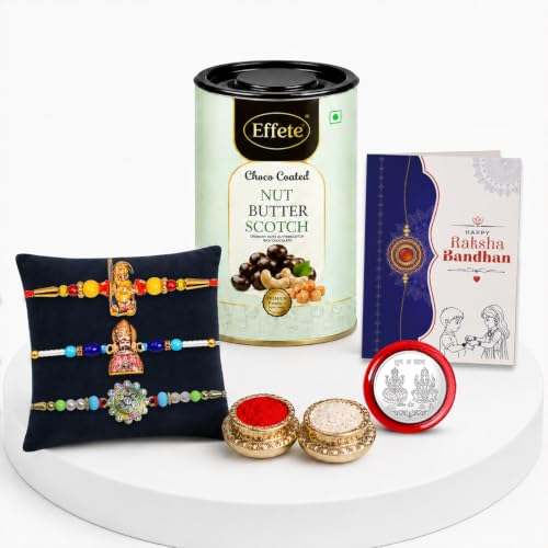 Ganesha Rakhi Combo - Raksha Bandhan Gift with Choco Butterscotch 96gm, Pack of 7