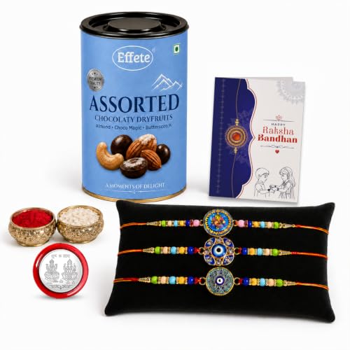 Ganesh, Evil Eye Rakhi Combo - Raksha Bandhan Gift with Assorted Choco 96gm, Pack of 7