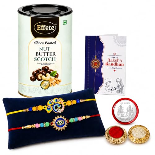 Evil Eye, Bird Rakhi Combo - Raksha Bandhan Gift with Choco Butterscotch 96gm, Pack of 6