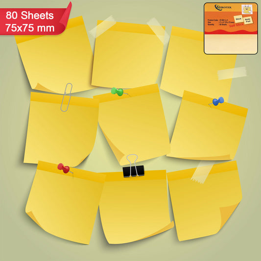 Self Sticky Notes Pad Yellow with Strong Adhesive (75×75 mm, 80 Sheets,6 Pack Combo)
