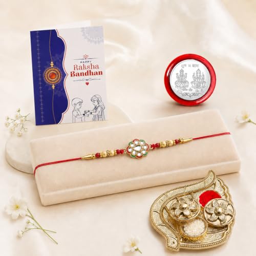 Rakhi for Rakhi Combo - Raksha Bandhan Gift with Leaf Design Pooja Thali, Pack of 5