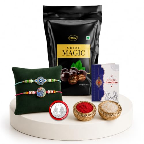 Evil Eye Rakhi Combo - Raksha Bandhan Gift with Choco Magic Standy Pouch, Pack of 6