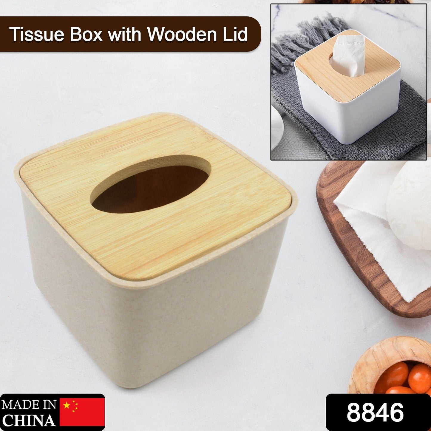 Tissue Box Desktop Stand Bamboo Tissue Cover Box Rectangular Paper Towel Holder Removable Tissue Dispenser for Bathroom Vanity Countertop Bedroom Car Holder Paper Towels Dispenser (1 Pc )