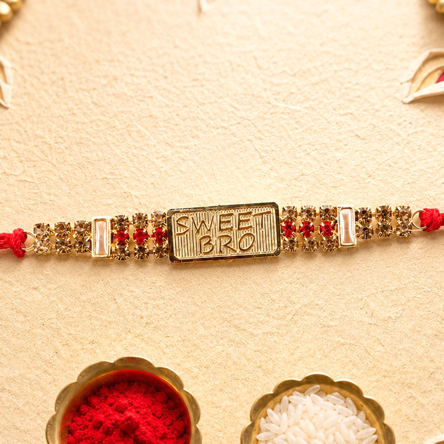 Engraved Rakhi for Brother – Elegant Design with Decorative Stones