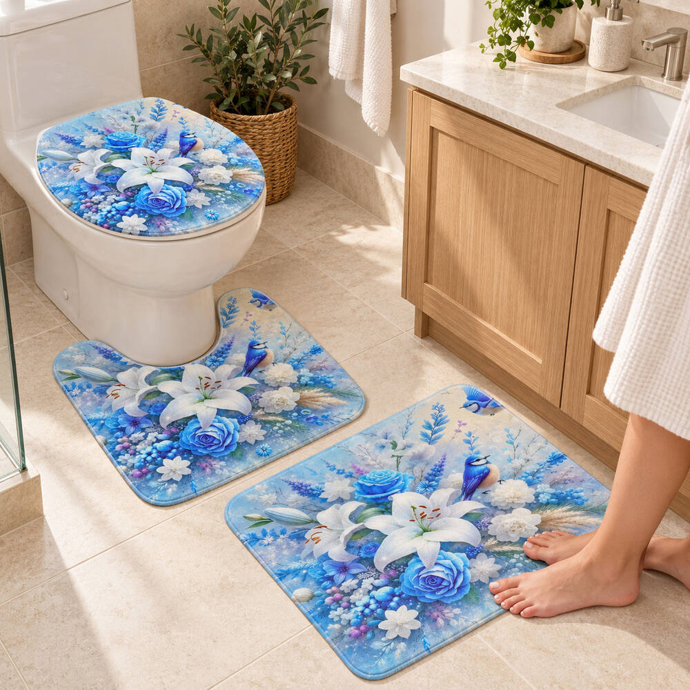 3 in 1 Bathroom Mat Set – Absorbent & Anti-Slip for Safety and Comfort