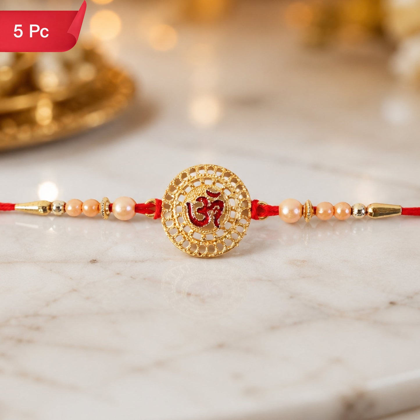 Raksha Bandhan Om Symbol Rakhi - Round Stone Studded Designer for Brother (5pcs)