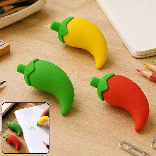 Chili Shape Erasers – Fun 3D Mini Eraser Set (3 Pc) | Writezo