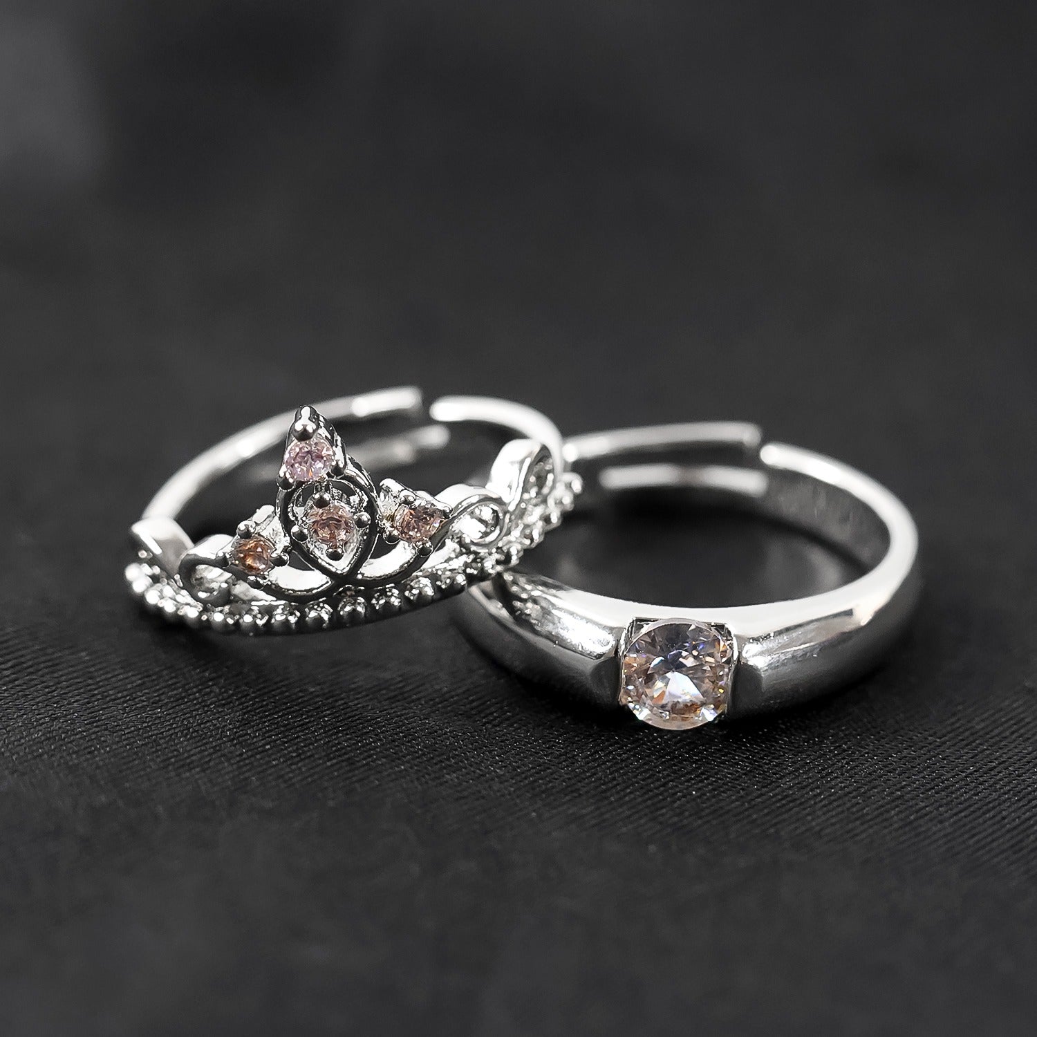 Sterling Oxidised Silver Couple Ring Gift With Attractive Red Love Box (2Pcs)