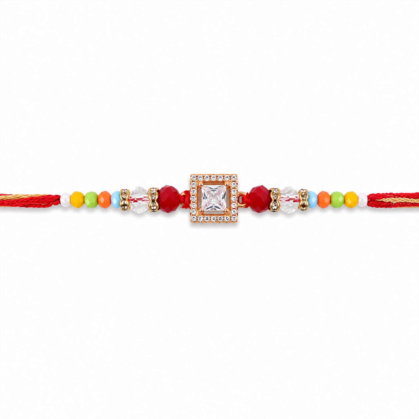 Multicolour Crystal Square Solitaire AD Stone Designer Rakhi for Brother
