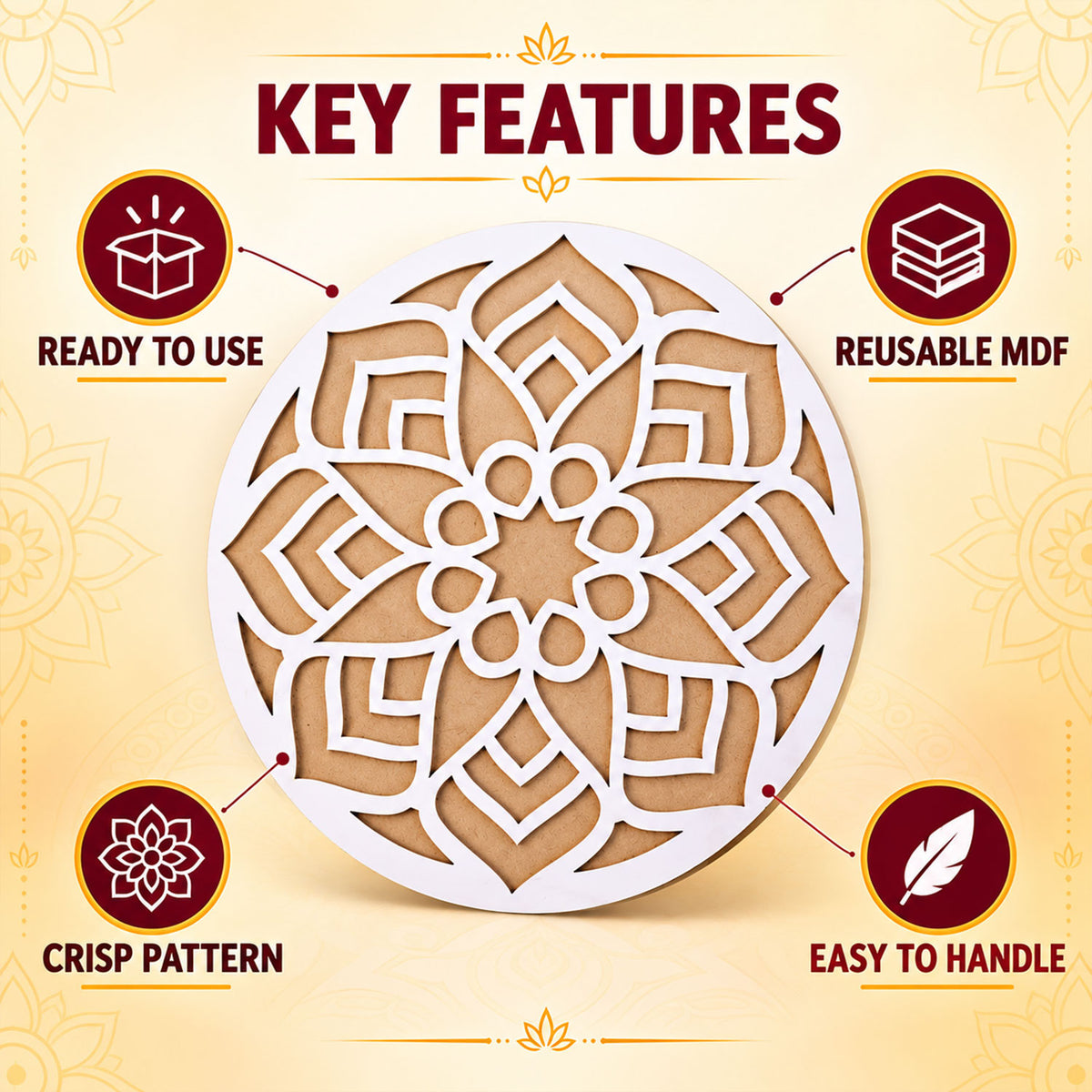 Big Round Rangoli Stencil Board for Home Entrance, Diwali and Festival Decor
