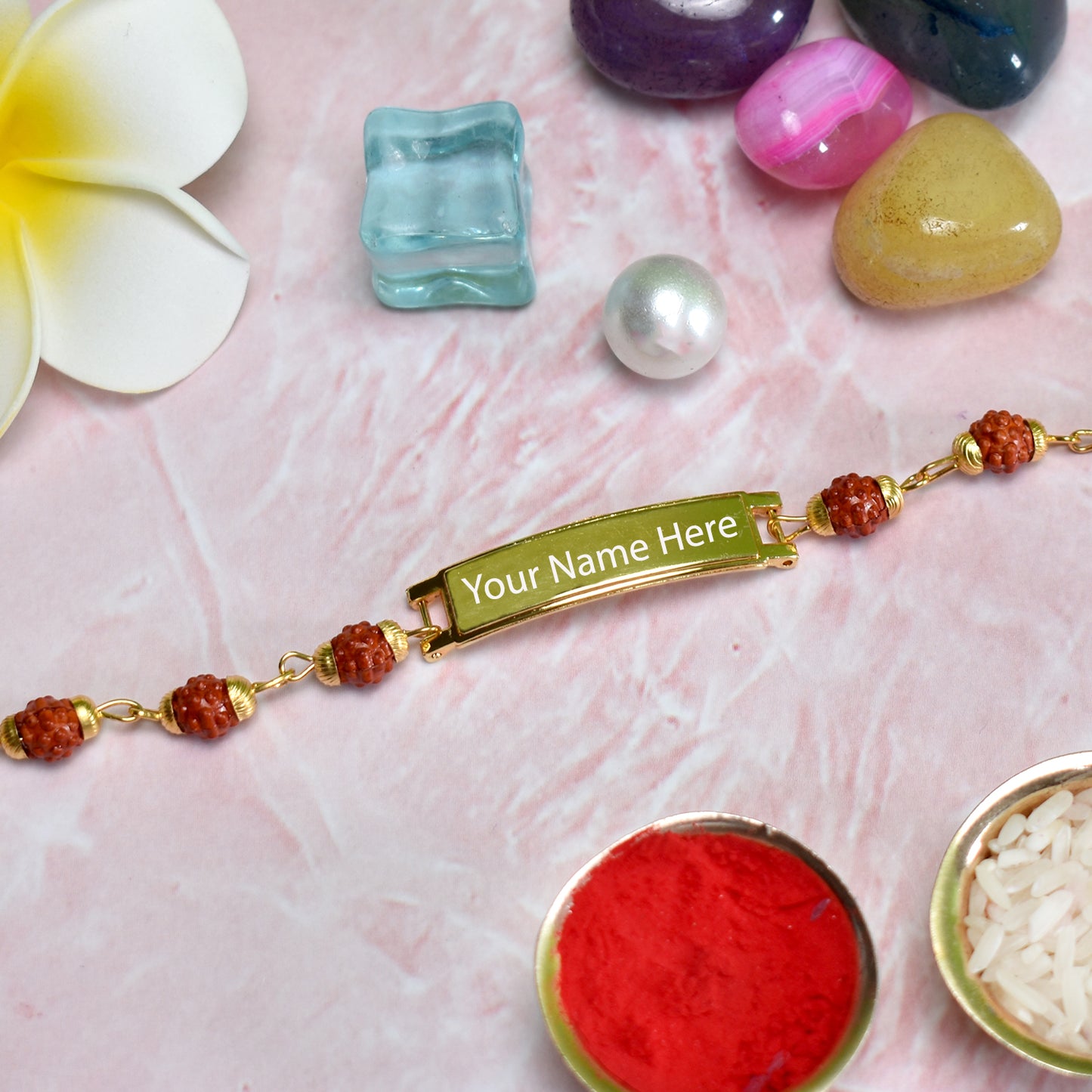 Front view of a Personalized Rudraksh Bracelet, highlighting its spiritual and stylish design.