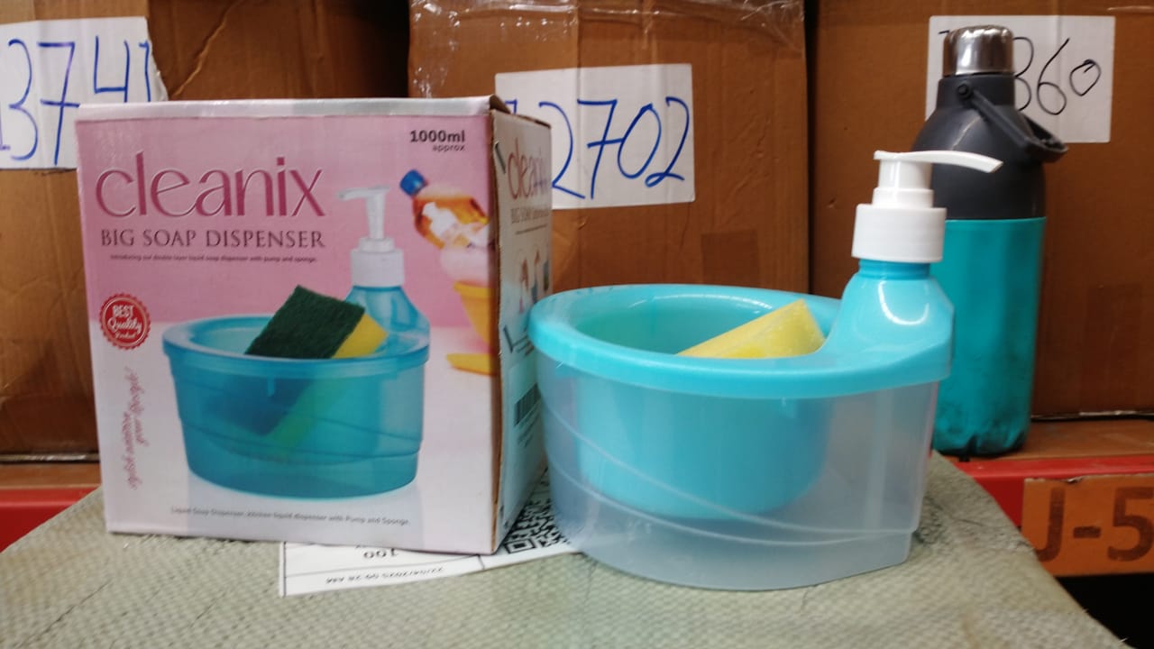 12589 પંપ અને સ્પોન્જ સાથે ડબલ લેયર લિક્વિડ સોપ ડિસ્પેન્સર, હોટેલ સિંક ક્લિયર માટે પ્રેક્ટિકલ, ઘર માટે સાબુ ડિસ્પેન્સિંગ લિક્વિડ પંપ બોટલ, કિચન રેક્ટેન્ગલ (2 માં 1)