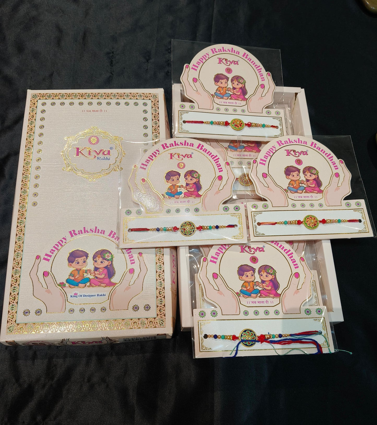 Royal Meenakari Rakhi with Multicolor Beads & Decorative Centerpiece (12 Pcs)