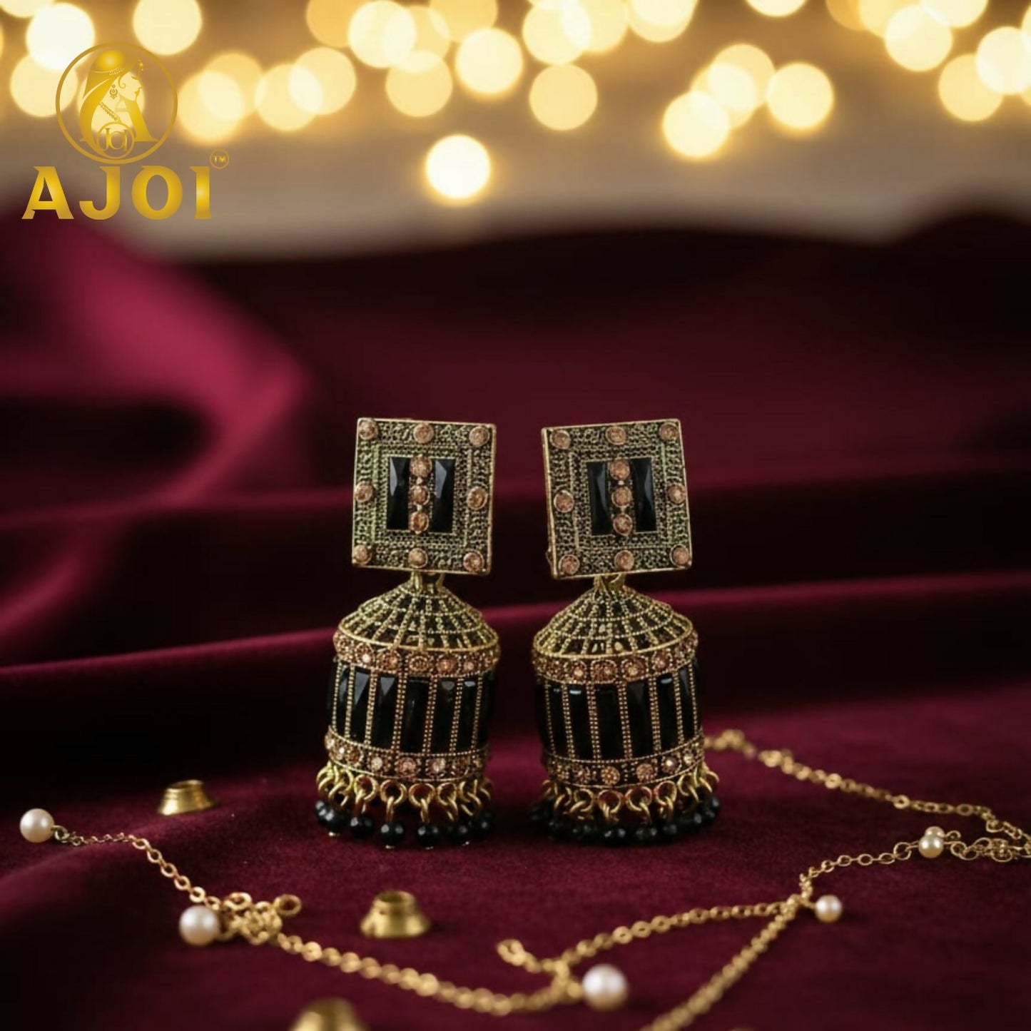 Royal Midnight Black Designer Earrings with Elegant Drop and Statement Detailing