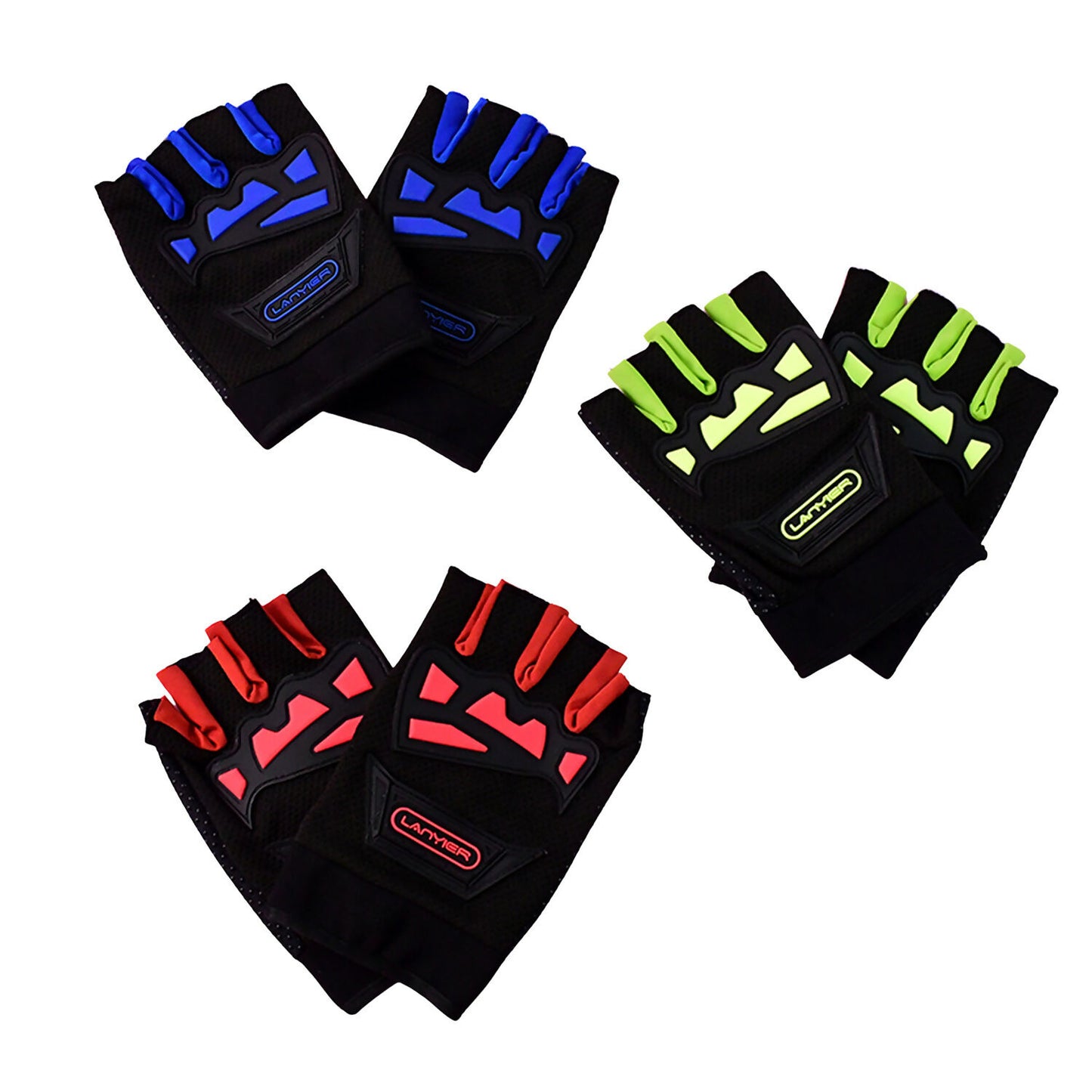 Unisex Half Finger Gym Gloves with Anti-Slip Grip and Protective Padding for Weightlifting, Cycling, and Fitness – 3 Pair