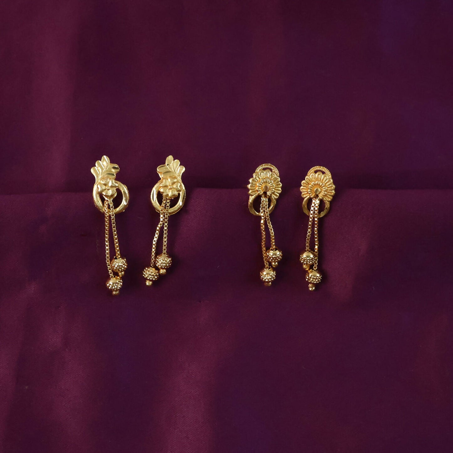 Premium Gold-Plated Long Drop Earrings for Wedding & Festive Wear (2 Pair)