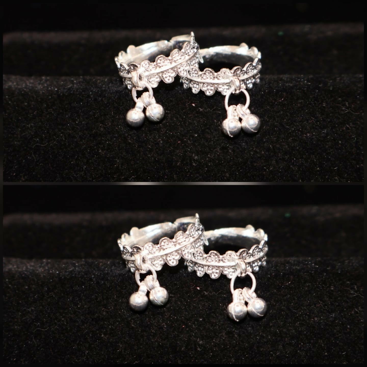 Silver-Plated Toe Ring Bichiya with Traditional Ghungroo Bells for women and girls Combo Pack of 2