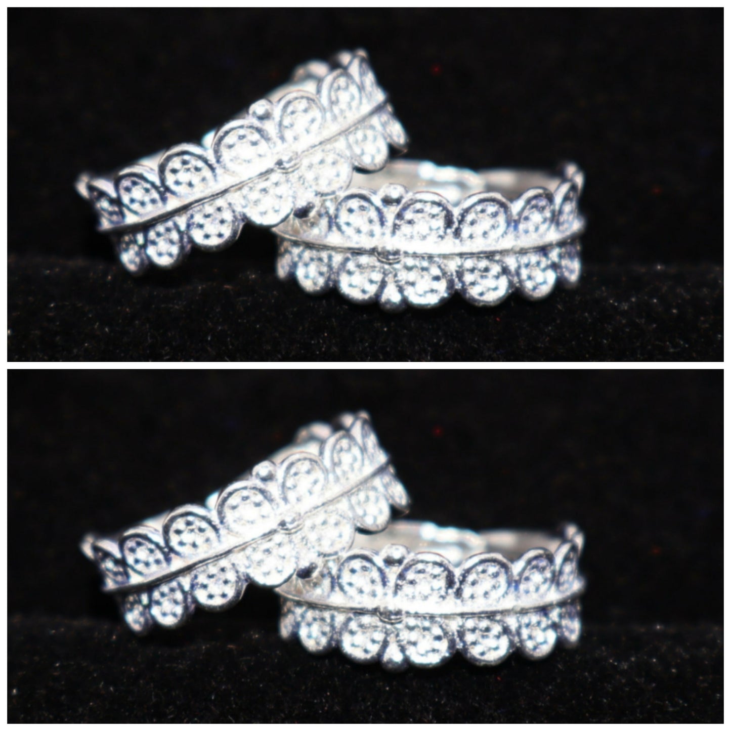 Silver Scalloped Lace Adjustable Toe Ring bichiya for Women and girls Combo Pack of 2