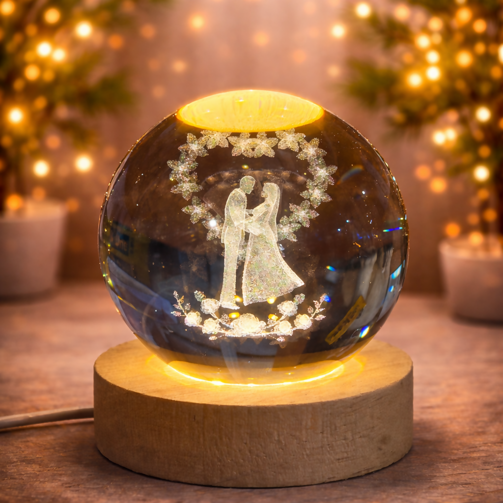Crystal Ball LED Night Lamp | Romantic Couple Design | Warm Light Decor
