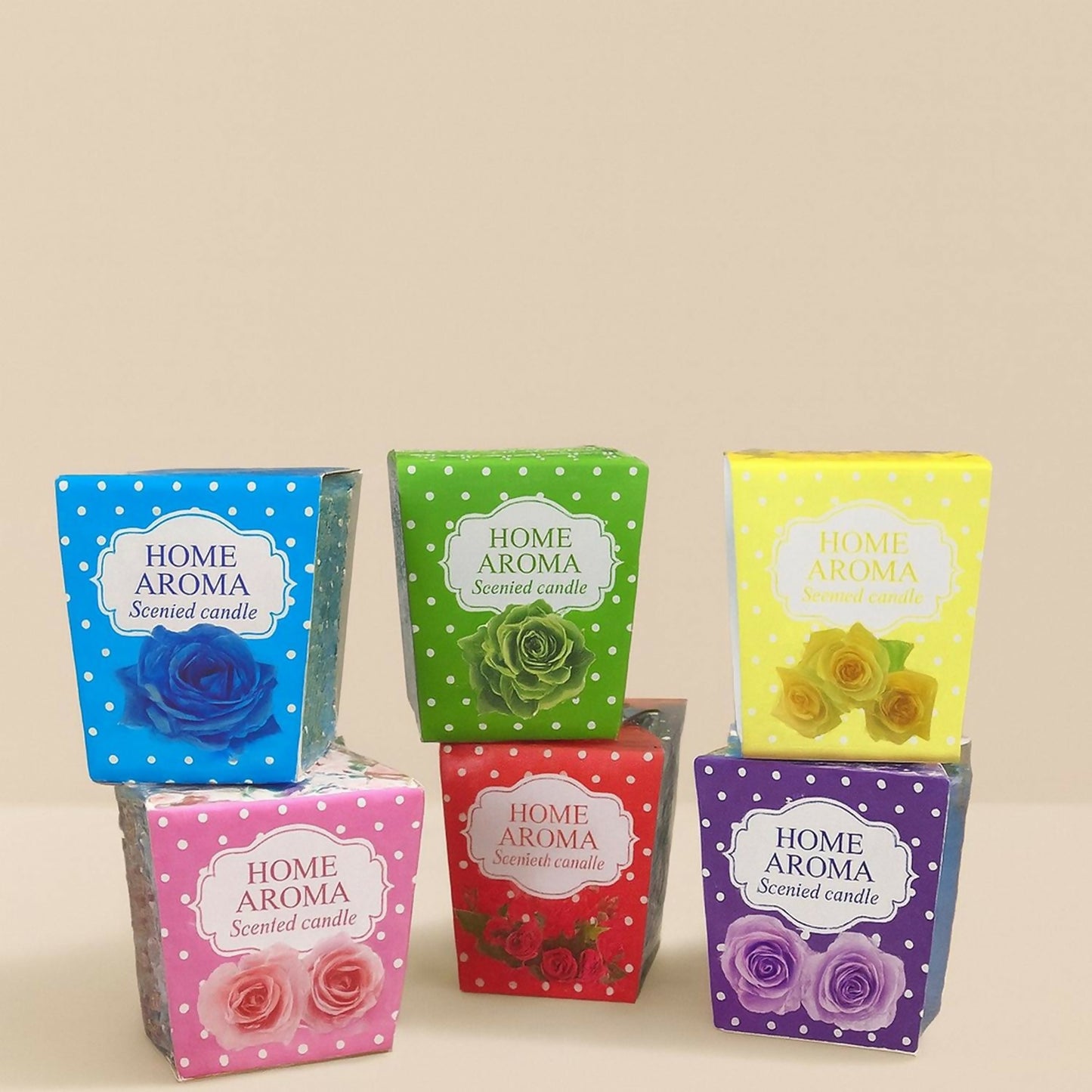 Home Aroma Set of 6 Scented Glass Jar Candles – Multicolor Aromatherapy Candles with Gift Packaging – Decorative Wax Candles for Home Décor, Spa, Relaxation, Parties & Gifting
