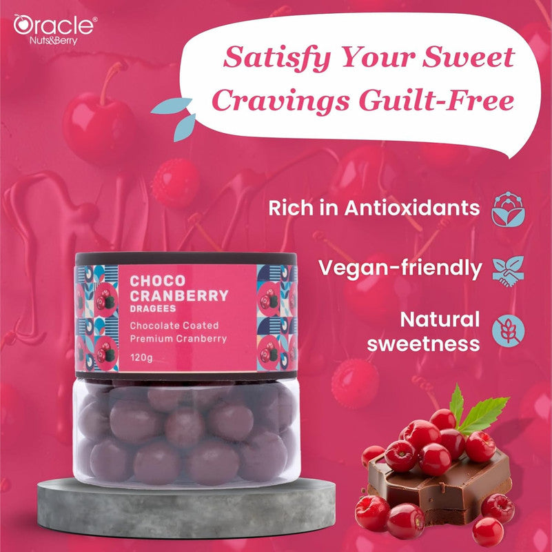 Oracle Choco Cranberry Dragees – Chocolate Coated Premium Cranberries (120gm)