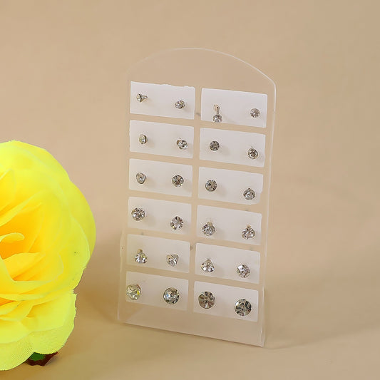 Stud Earrings With Single Stone (12Pair)