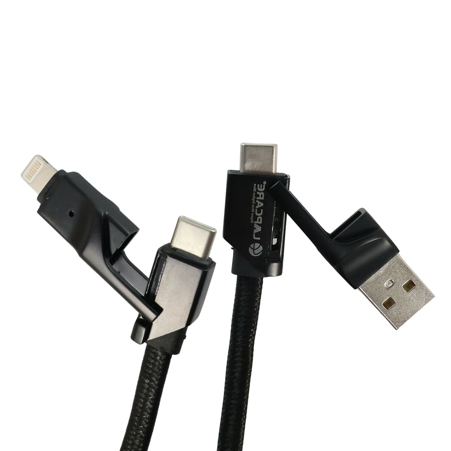 Lapcare Hook 4 in 1 Braided Charging Cable with USB A, Type C & Lightning