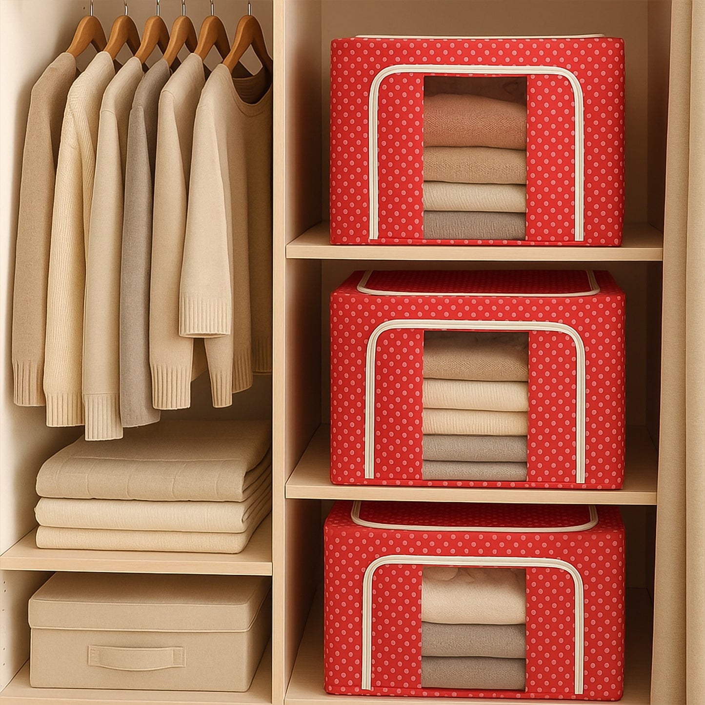 Foldable Steel Frame Clothes Living Storage Organizer Handled Bag 60cm X 43cm X 32cm (Mix Color)