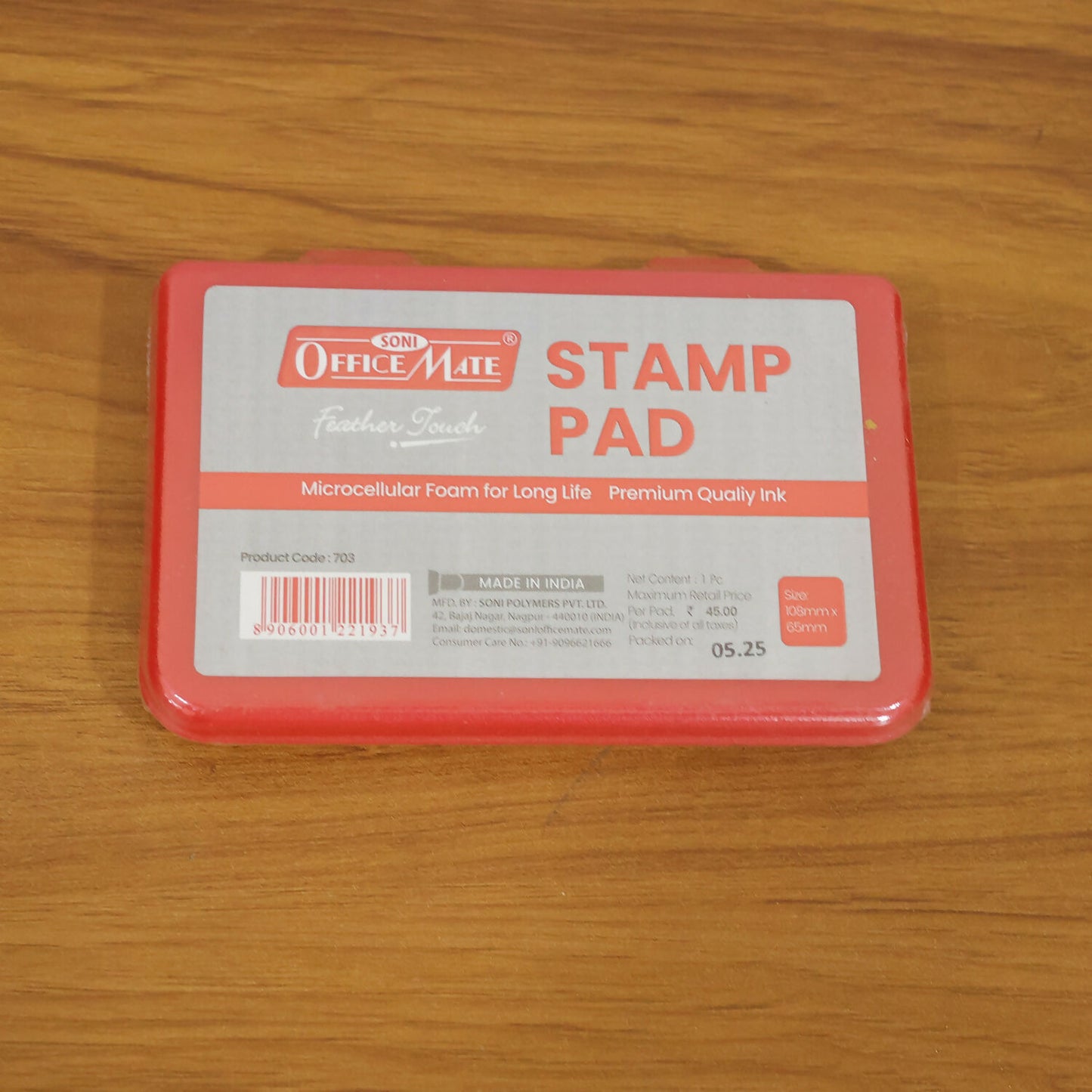 OfficeMate Red Stamp Pad – Premium Microcellular Foam, Long-Life Ink (108×65 mm)