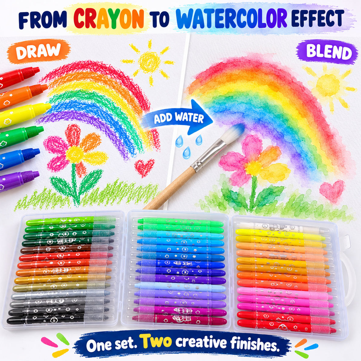 Water-Soluble Twist-Up Colour Crayons with Brush and Carry Case (48 Pc)