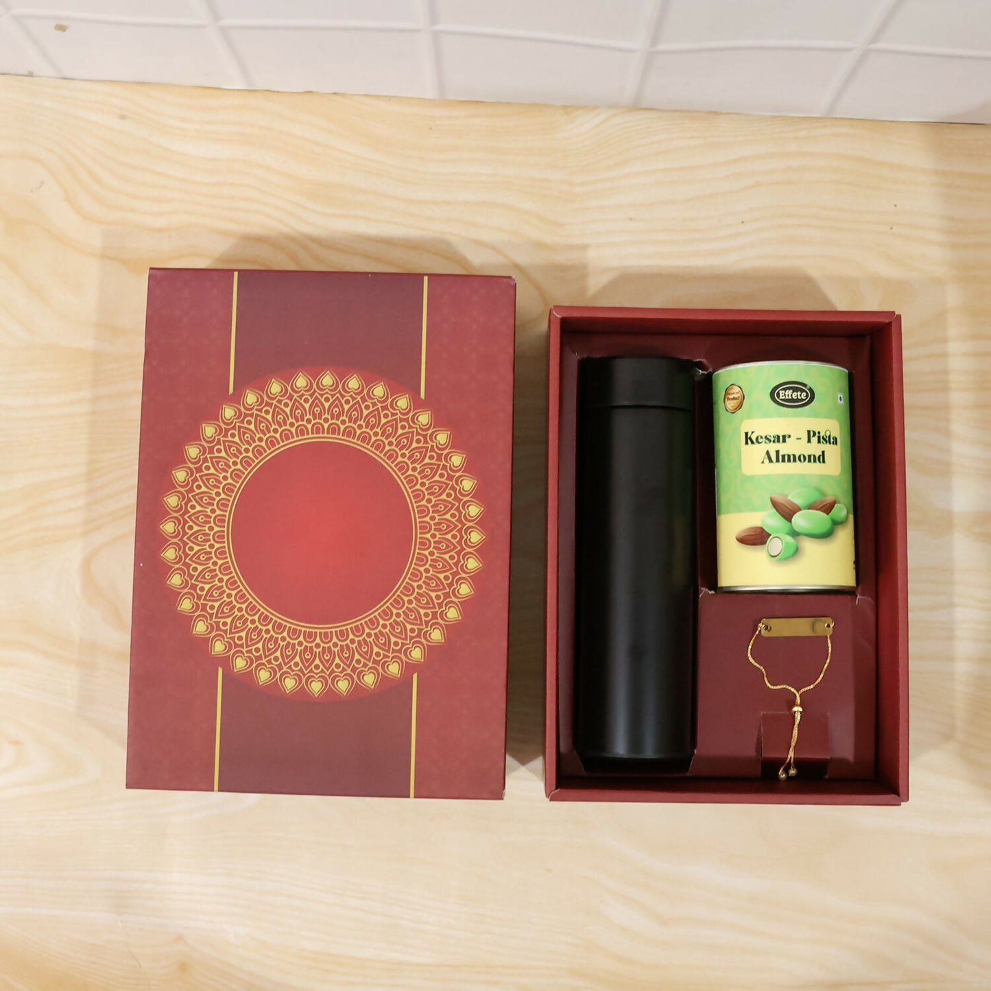 Ribbon-tied rakhi gift set packaging
