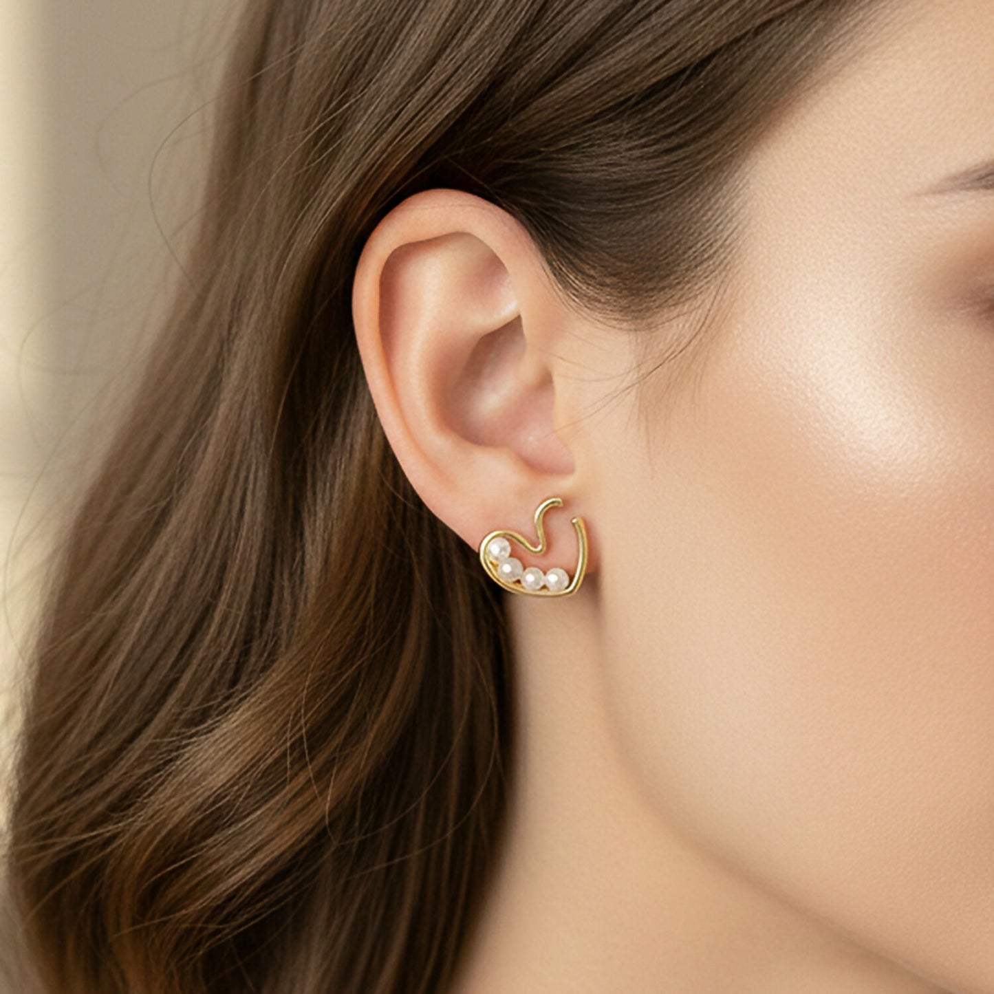 Gold Plated Swan Design Pearl Stud Earrings for Women & Girls – Elegant Pearl Designer Earrings