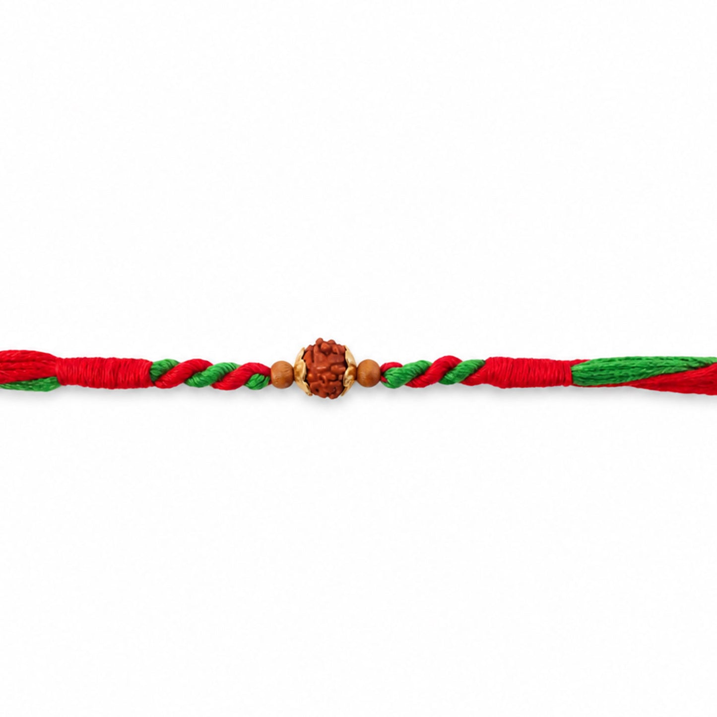 Green Red Designer Rakhi with Golden Bead Accents and Traditional Festive Beauty