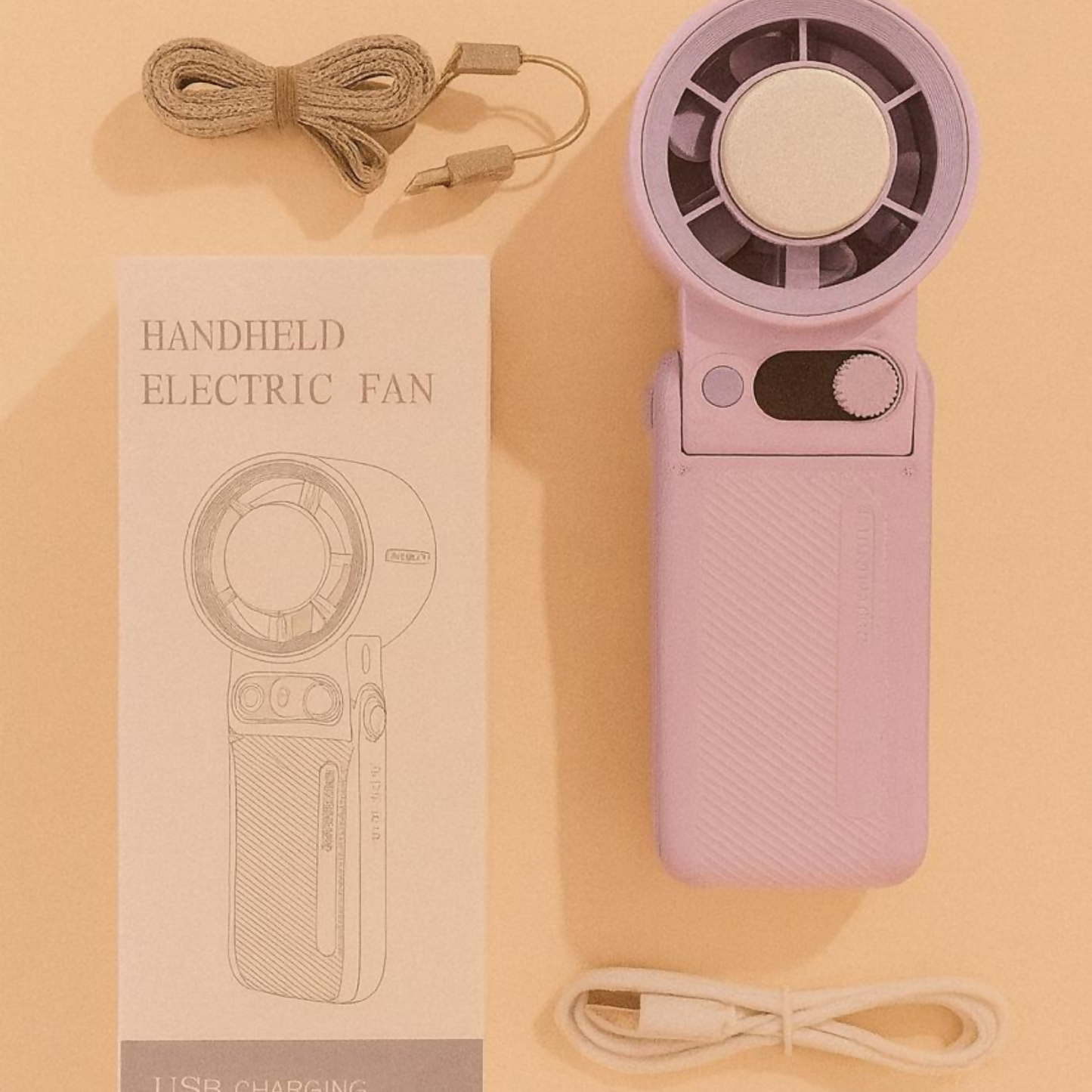 Rechargeable Handheld Electric Fan with Adjustable Speed | Portable Mini USB Fan for Travel, Office, and Home | Foldable Cooling Fan with Strong Airflow and Quiet Operation (Pastel Pink)