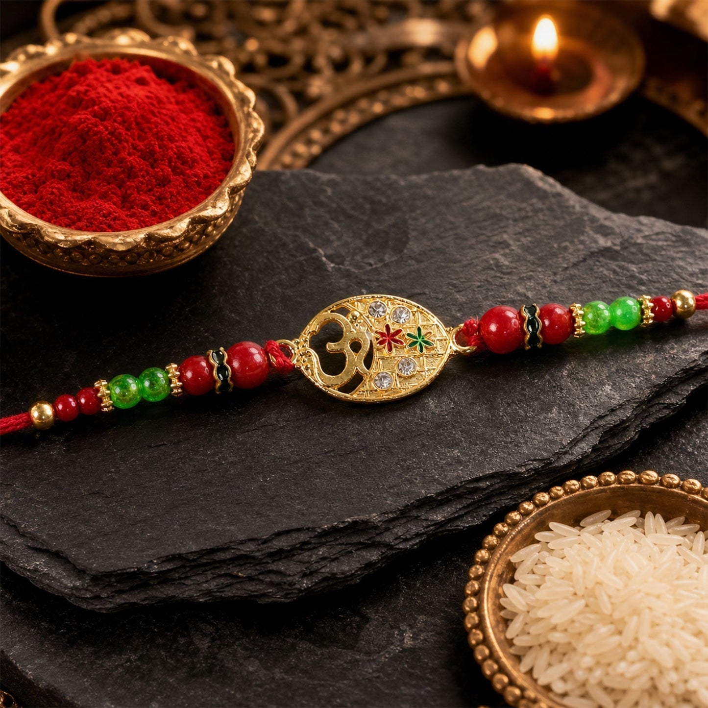 Om Symbol Rakhi for Brother Traditional Beaded Design (10pcs)