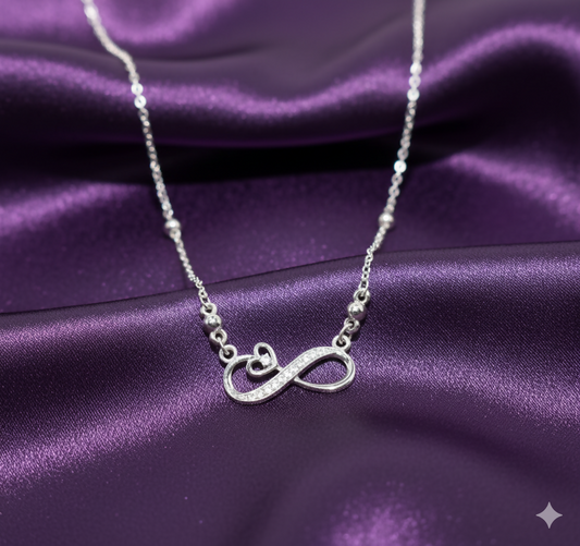 AD Infinity & Heart Silver Tone Pendant Necklace for Women