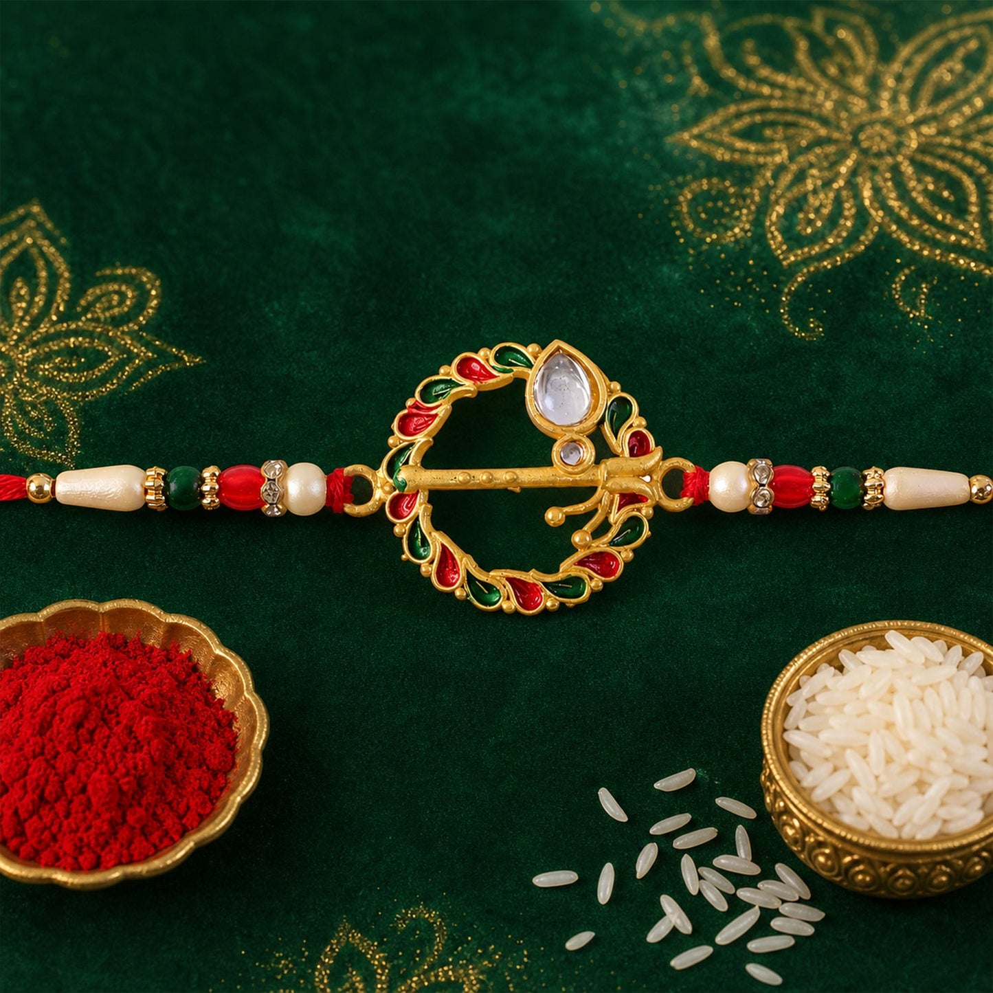 Peacock Mirror Rakhi Set with Coffee Almonds, Pack of 3