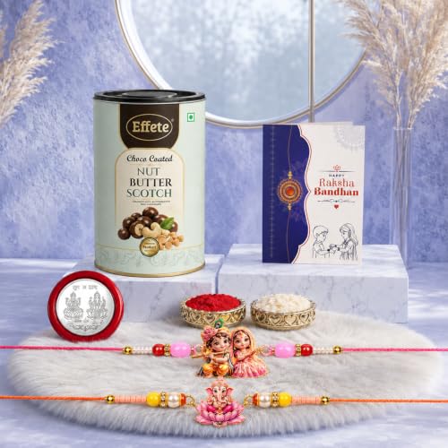 Ganesha Rakhi Combo - Raksha Bandhan Gift with Choco Butterscotch 96gm, Pack of 6