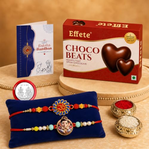 Om, Little Ganesha Rakhi Combo - Raksha Bandhan Gift with Choco Beats 32gm, Pack of 6