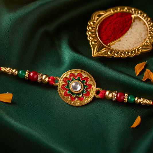 Colorful Flower Rakhi – Vibrant Enamel & Beaded Design