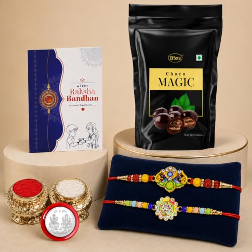 Trishul, Spiral Rakhi Combo - Raksha Bandhan Gift with Choco Magic Standy Pouch, Pack of 6