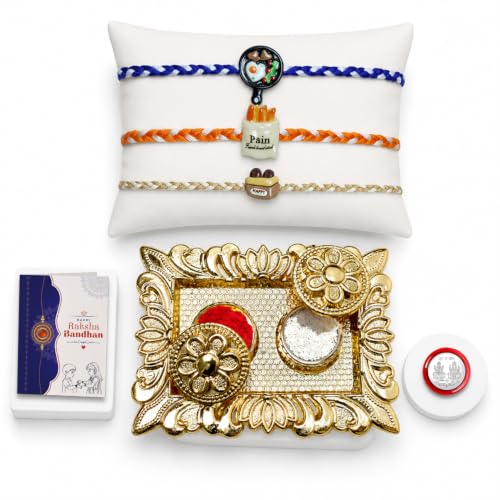 Food Rakhi Combo - Raksha Bandhan Gift with Rectangular Pooja Thali, Pack of 7 for Bhaiya