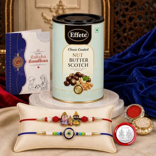 Lord Jagannath Rakhi Combo - Raksha Bandhan Gift with Choco Butterscotch 96gm, Pack of 6