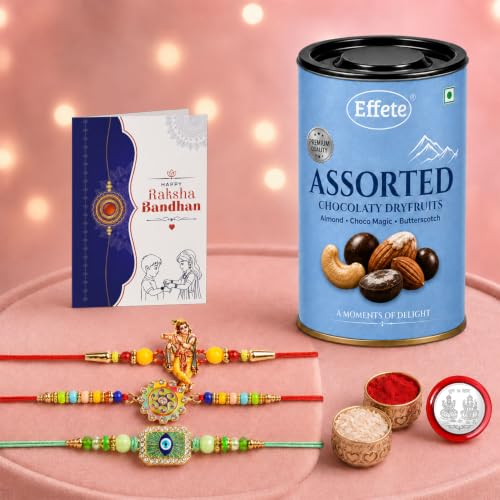 Krishna, Evil Eye Rakhi Combo - Raksha Bandhan Gift with Assorted Choco 96gm, Pack of 7