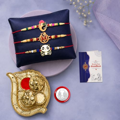 Rakhi for Brother with Leaf Pooja Thali - Rakshabandhan Gift Set, Pack of 7