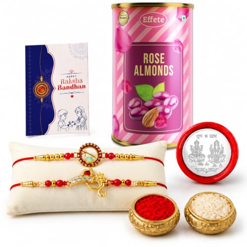 OM, Krishna Bansi Rakhi Combo - Raksha Bandhan Gift with Rose Almond 96gm, Pack of 6