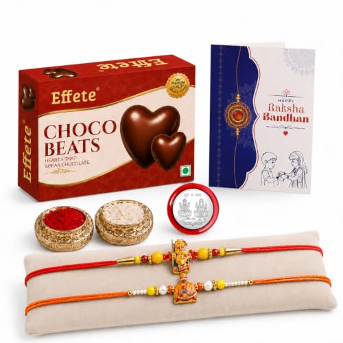 Ganesha, Swami Maharaj Rakhi Combo - Raksha Bandhan Gift with Choco Beats 32gm, Pack of 6