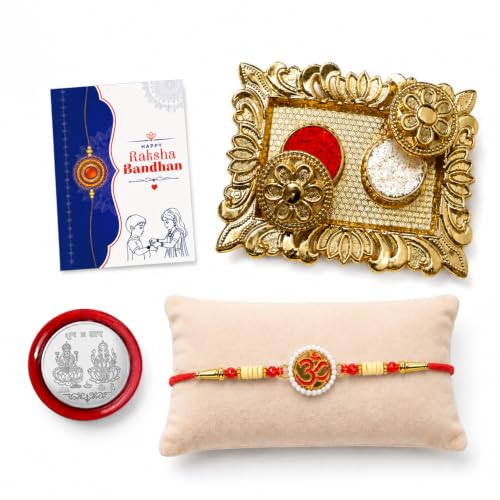 Om Rakhi Combo - Raksha Bandhan Gift with Rectangular Pooja Thali, Pack of 5 | Rakhi Gift