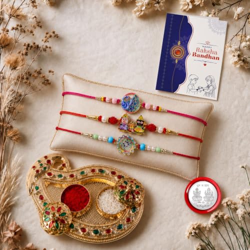 Rakhi for Brother with Art Pooja Thali - Raksha Bandhan Gift Set, Pack of 7